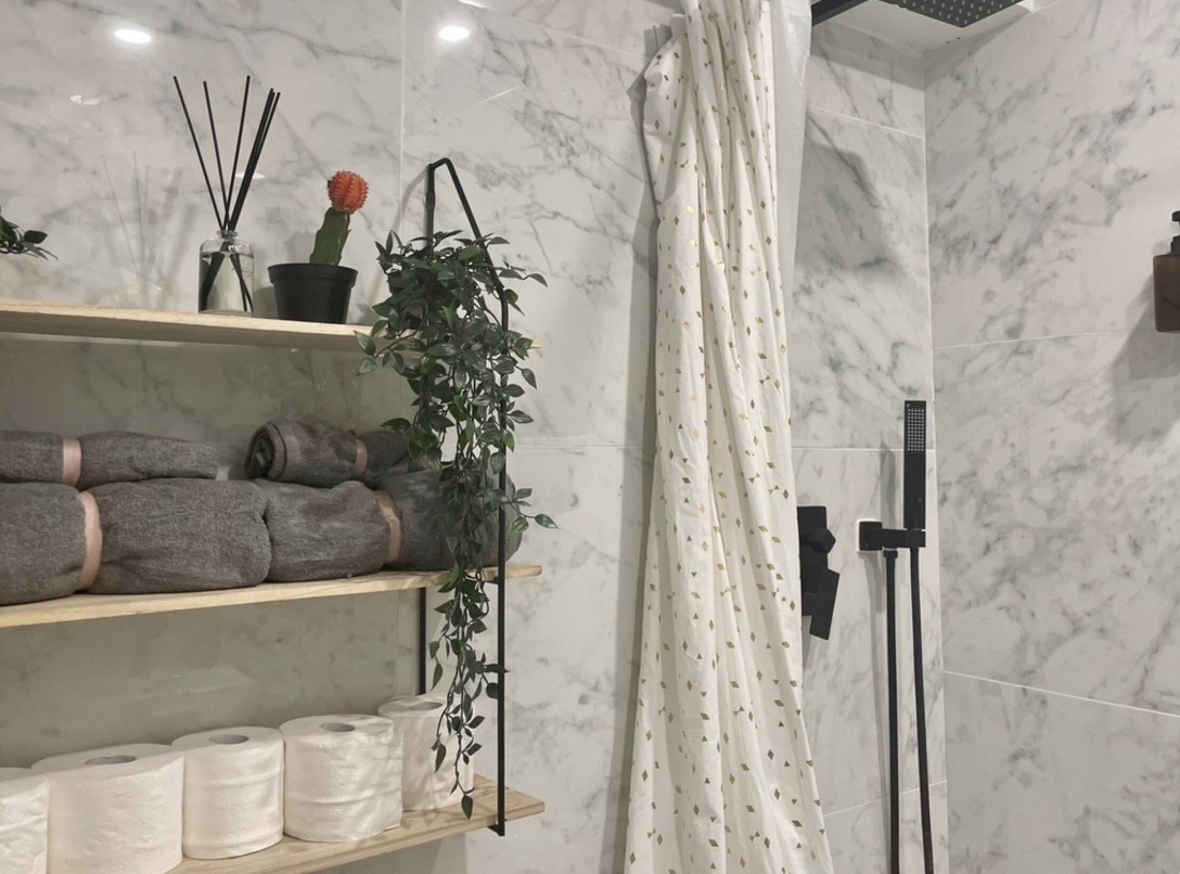 Bathroom shelving and shower