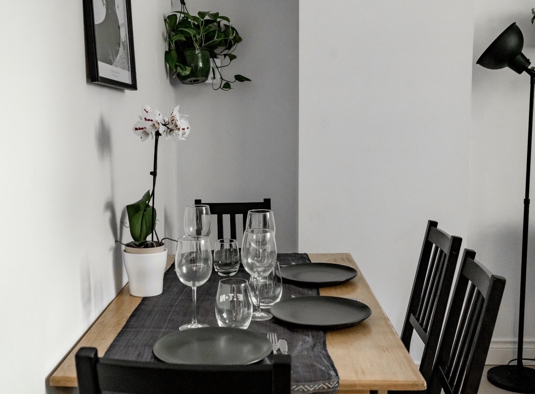 Dining table set for two